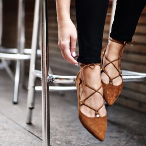 Halogen Owen Cognac Suede Lace Up Flats - Picture 2 of 6